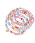 Kleurrijke Kralen Armbanden Set Dames – Stretch Armbanden Multicolor met Gouden Details