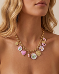 Stamp flower bedel ketting roze