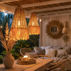 Boho Lampenkap Waterhyacint met Raffia Rand - Handgemaakt Bali - Naturel