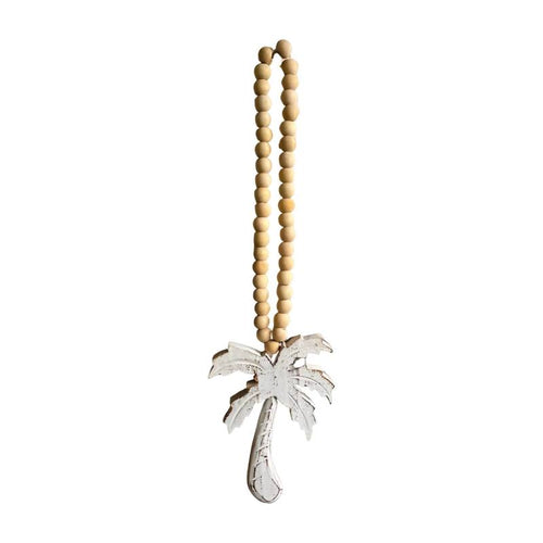 Bohemian Palmboom Wandhanger - Ibiza Style - Houten Kralen - Wit - 65cm