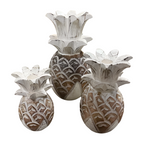 Pineapple Kandelaar Set - Handgemaakt Bali Craft - Wit & Naturel - S / M / L