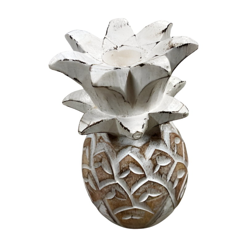Pineapple Kandelaar Set - Handgemaakt Bali Craft - Wit & Naturel - S / M / L