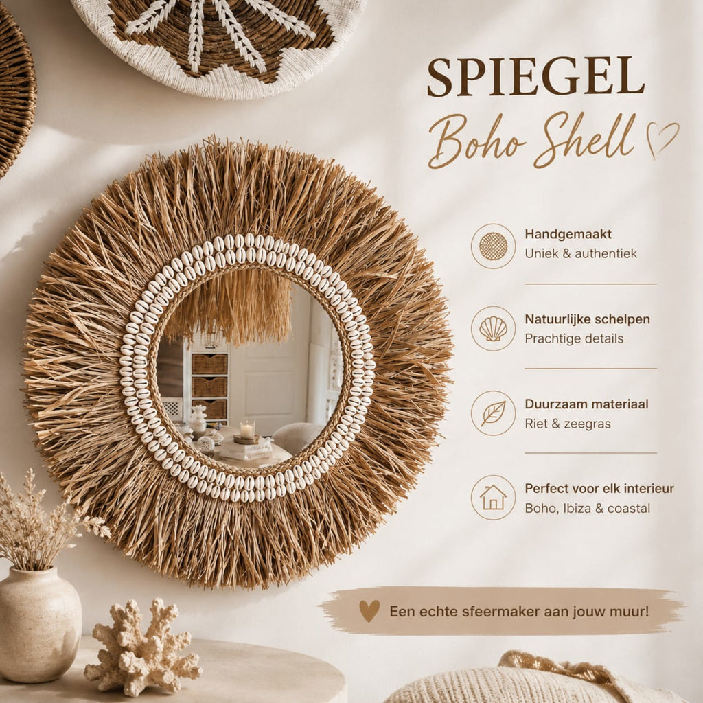 Boho Wandspiegel Shell