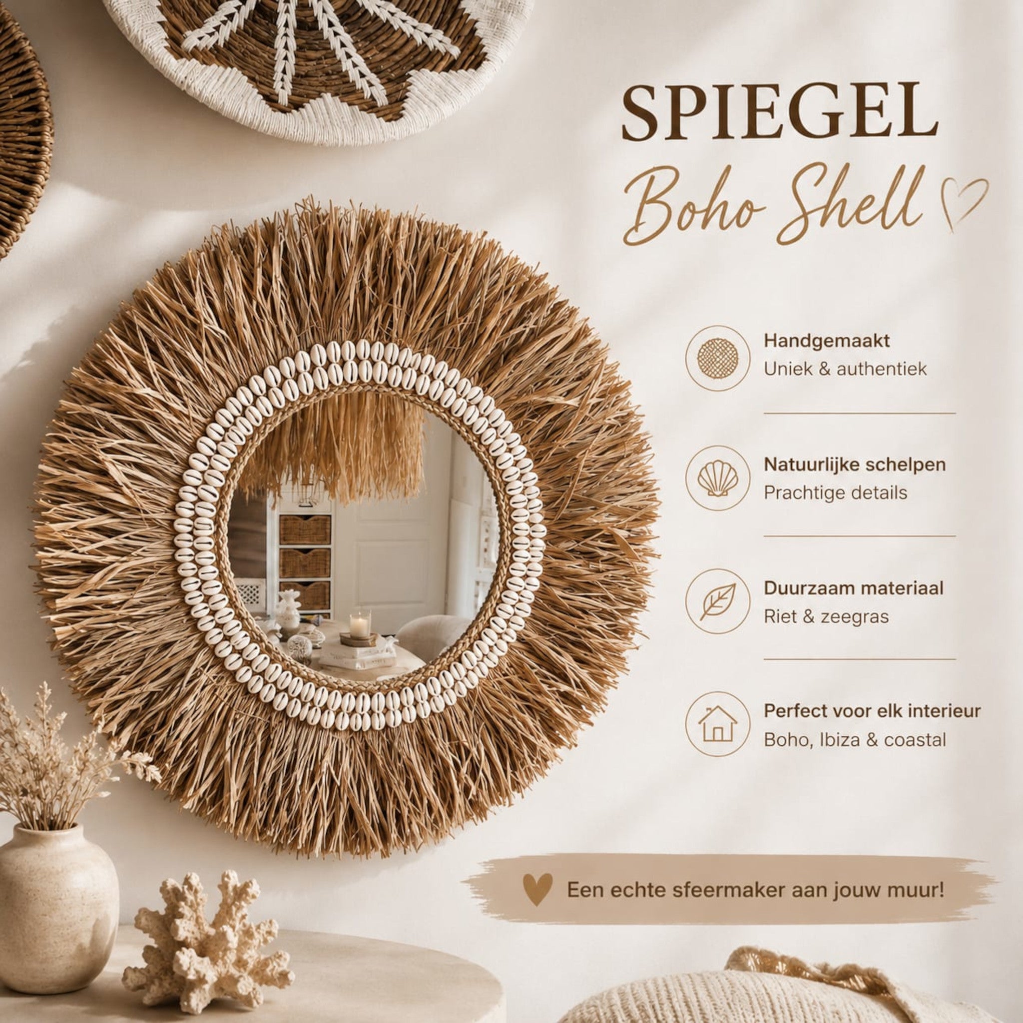 Boho Wandspiegel Shell