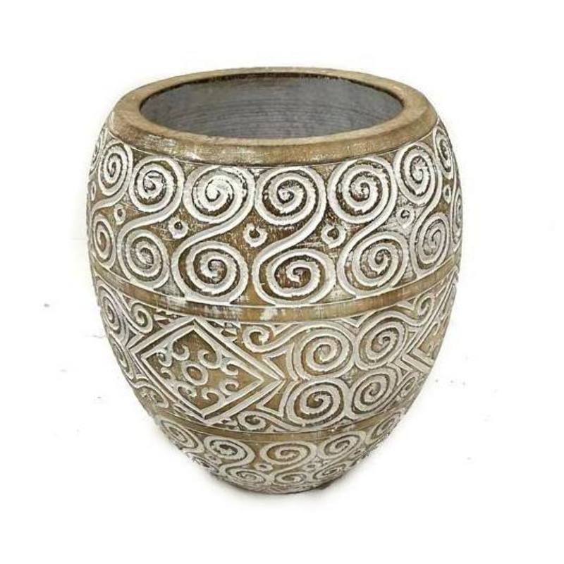 Bohemian Handgesneden Houten Vaas Nola - Ibiza Style - 30cm