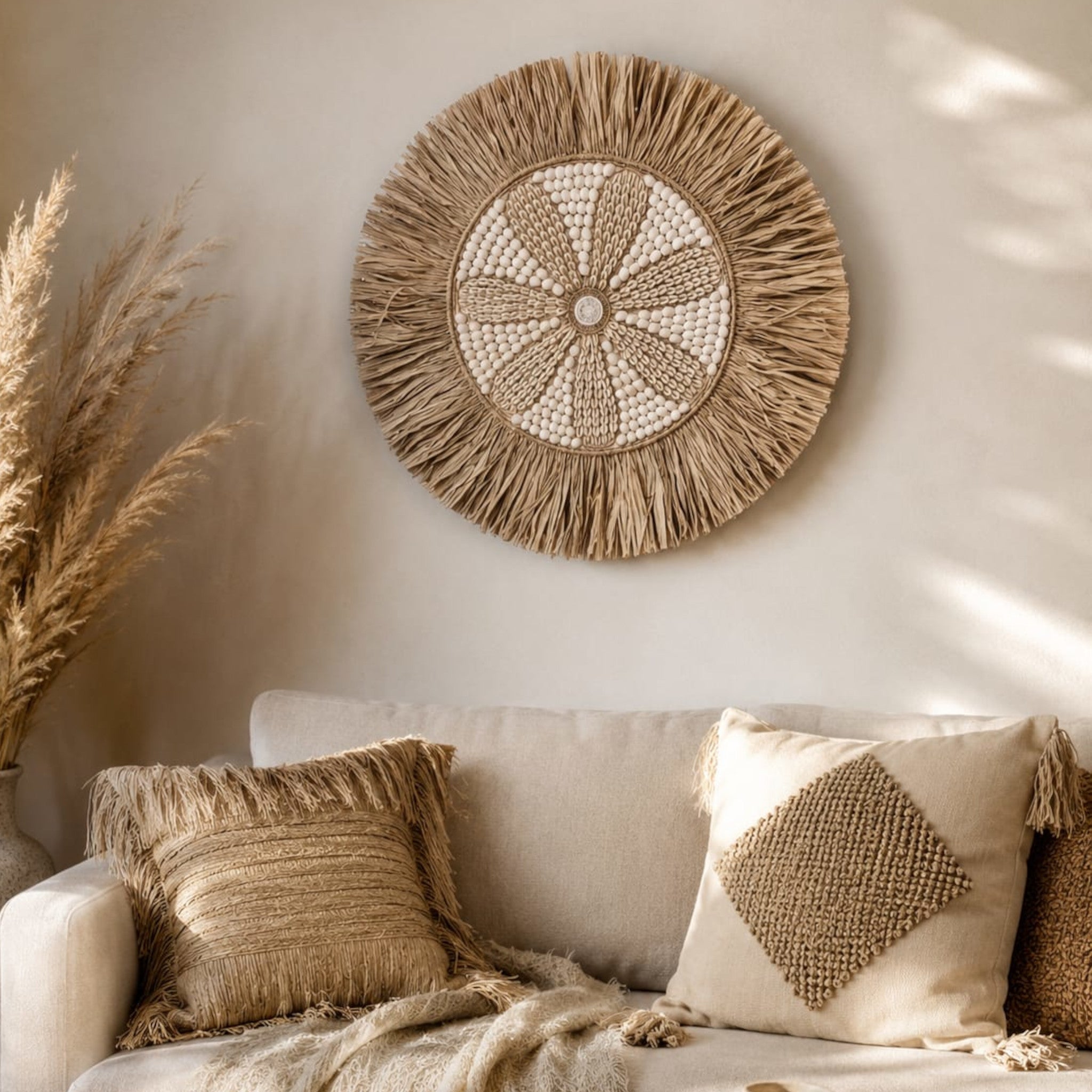 Boho Schelpen Wanddecoratie Rond – Ibiza Stijl Naturel